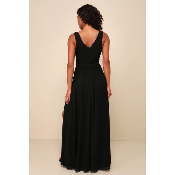 NWT Lulus Thoughts of Hue Black Surplice Maxi Dress Wedding Holiday Size S - Picture 3 of 6
